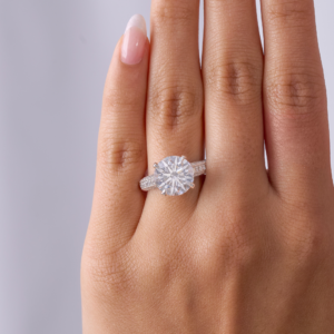 New Arrivals 4.05 Round Lab Diamond Engagement Ring with Double Hidden Halo