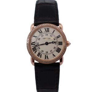 New Arrivals Cartier Ronde Louis 28mm 18K Rose Gold Cream Roman Dial Watch Factory Diamond Bezel With Black Leather Strap REF# 2886