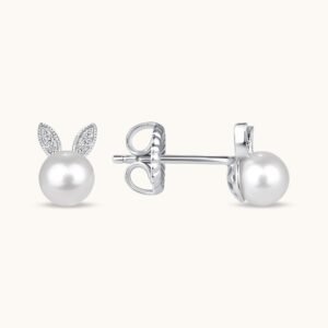 New Arrivals Diamond and Pearl Bunny Stud Earrings