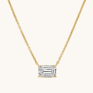 New Arrivals East-West Lab Diamond Emerald Solitaire Pendant