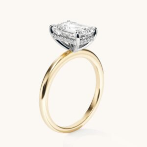 New Arrivals Emerald Lab Diamond Solitaire Engagement Ring with Hidden Halo