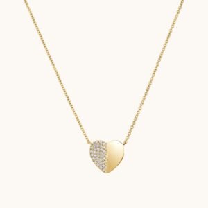 New Arrivals Half-Pave Diamond Heart Necklace
